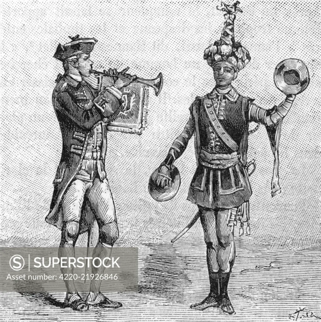 Men play cymbals and an oboe during the reign of Louis VX of France.     Date: 18th century 