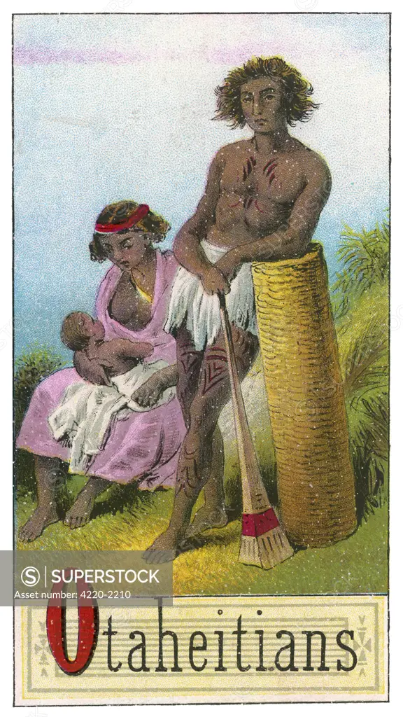 A Tahitian couple with their child.Date: 1886