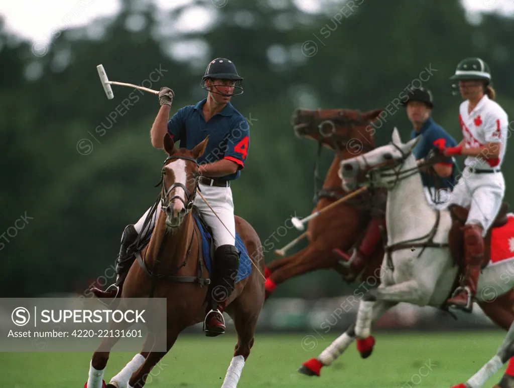 Prince Charles, Prince of Wales, playing polo.  28 July 1993