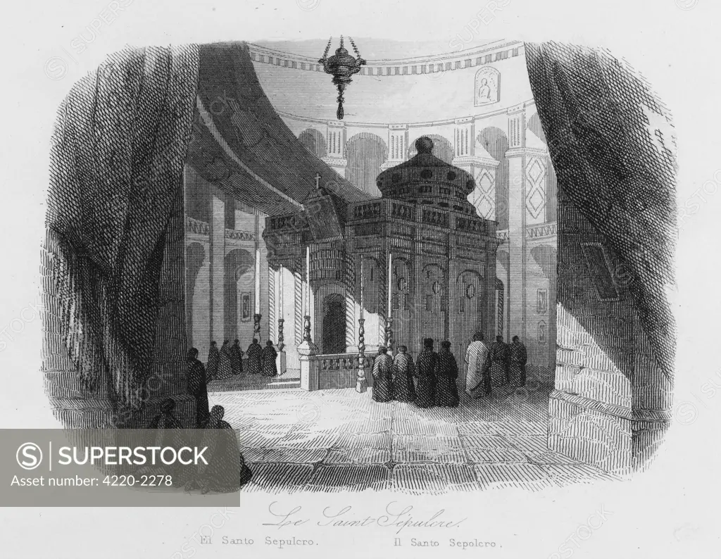 View inside the Church of the Holy Sepulchre, Jerusalem. Date: 1846