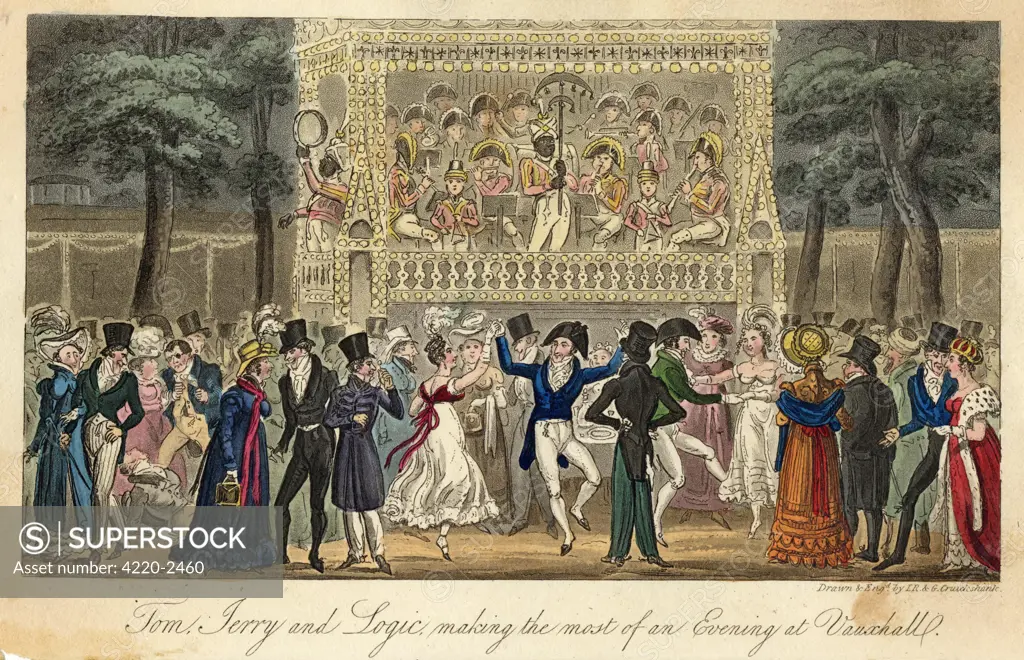 Tom, Jerry and Logic makingthe most of an evening atVauxhall Gardens.Date: 1820