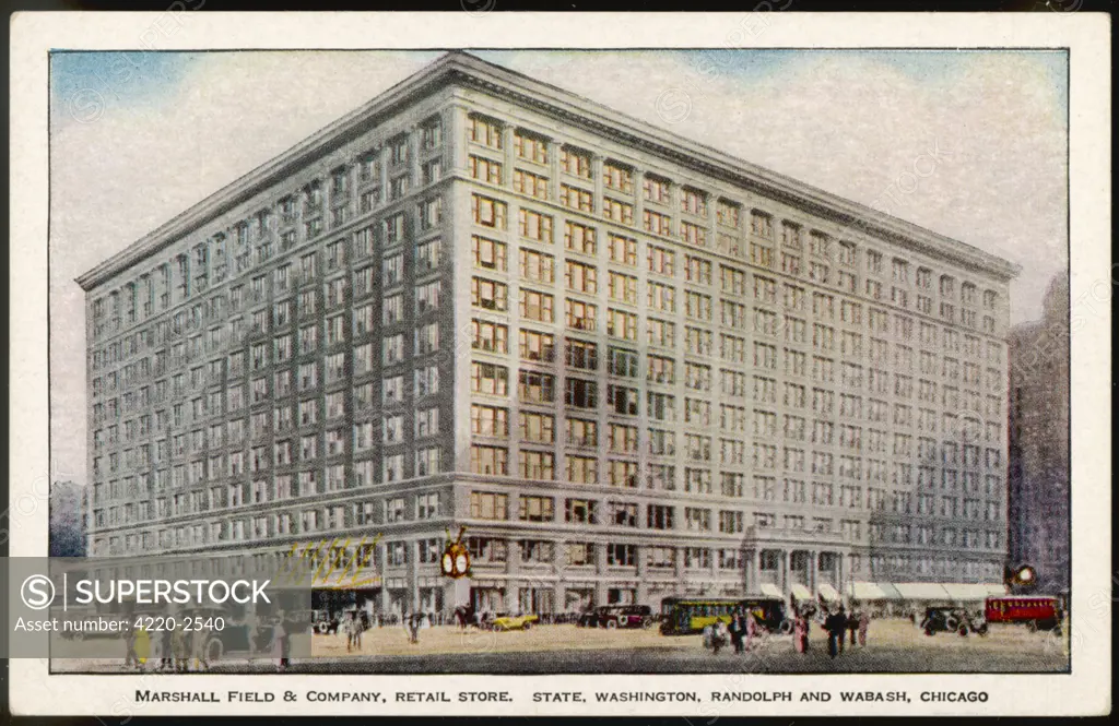 This Chicago store, withfronts on State, Washington,Randolph and Wabash streets,claims to be the largestretail mercantile store in theworld Date: circa 1920