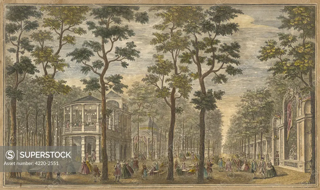 A social afternoon out inVauxhall Gardens, London. Date: circa 1750