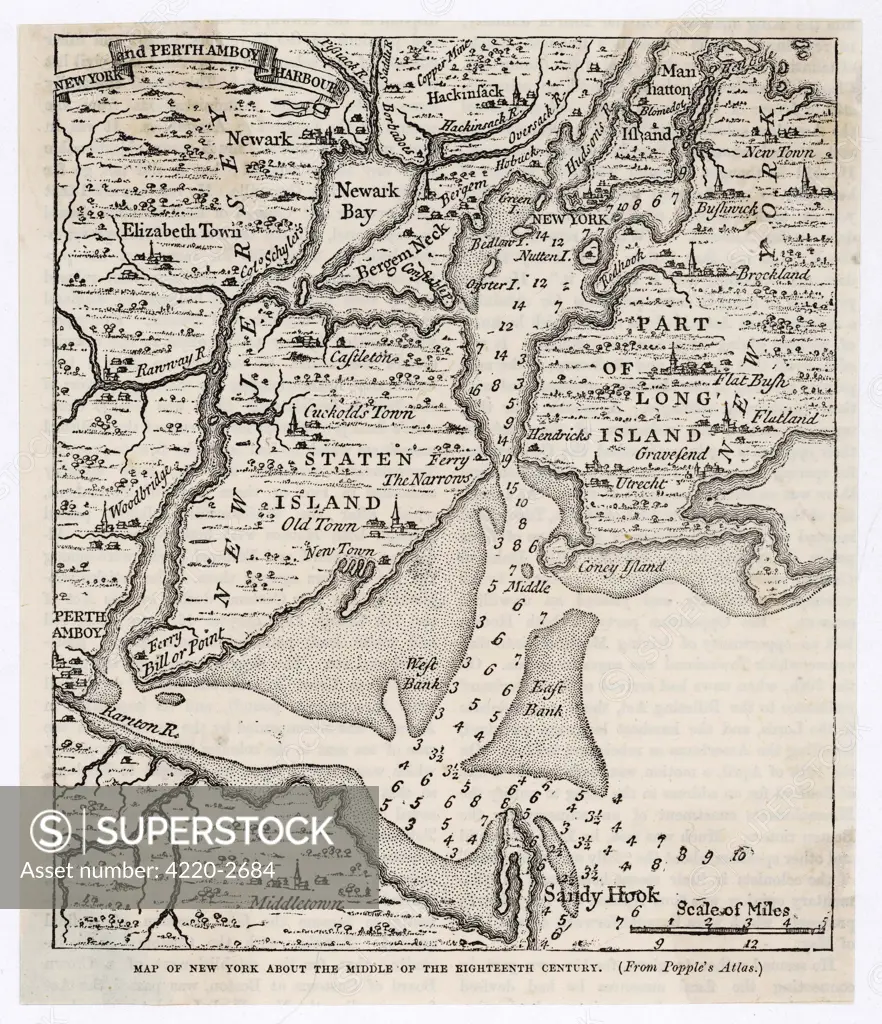 A map of New York from themiddle of the eighteenthcentury.Date: circa 1750