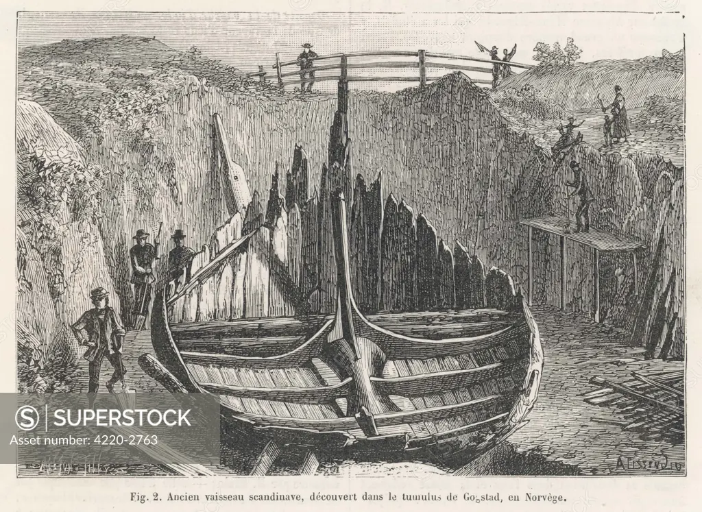 A Norwegian Viking shipexcavated at Gokstad Date: 1880