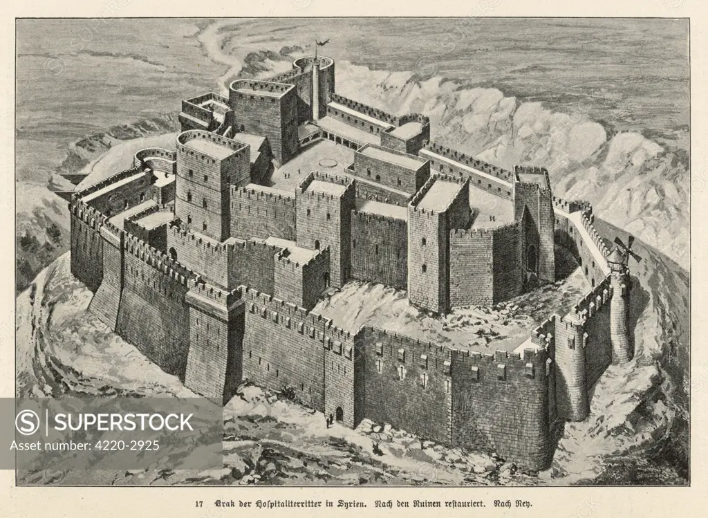 Krak des Chevaliers,the Crusaders' Castle,as it looked in the 12th centuryDate: circa 1125
