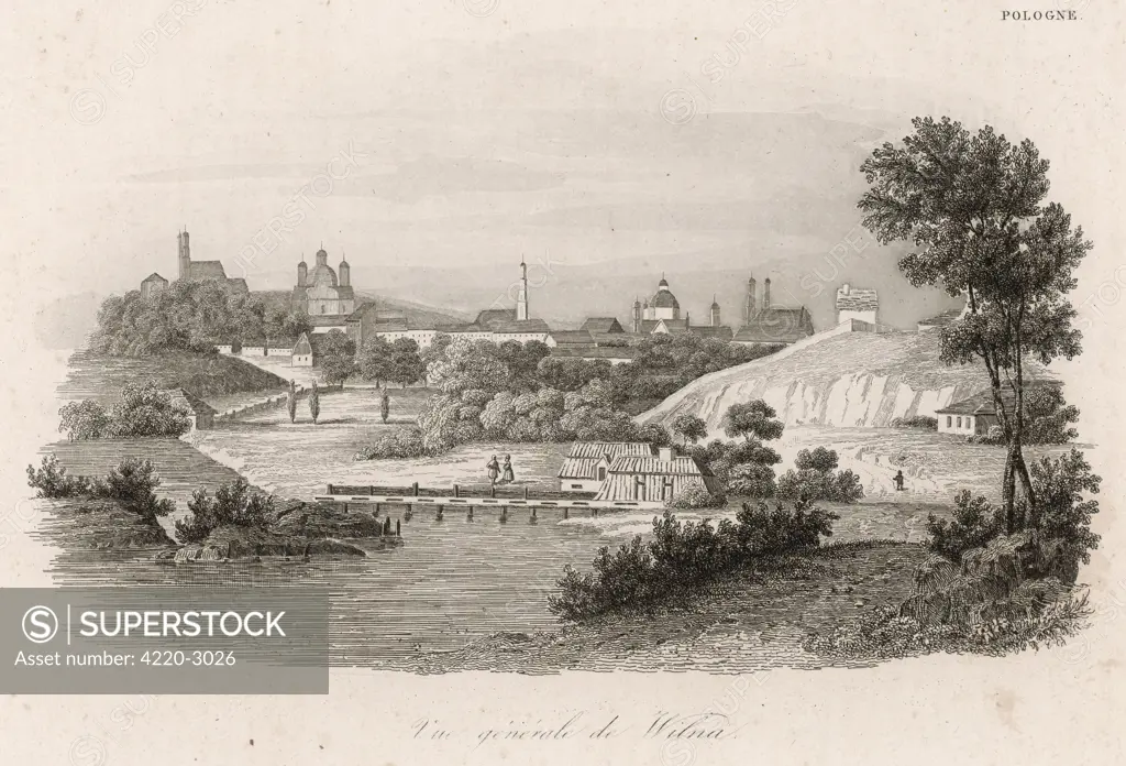 General view of the city,at a time when it was part of Poland. Date: circa 1840