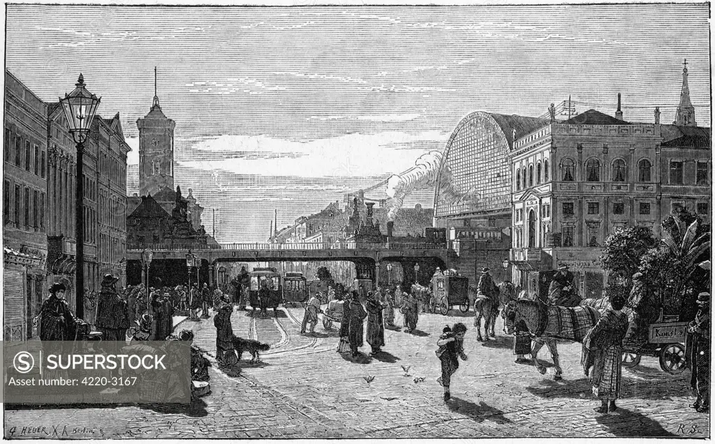 Street scene at theAlexanderplatz station. Date: circa 1890