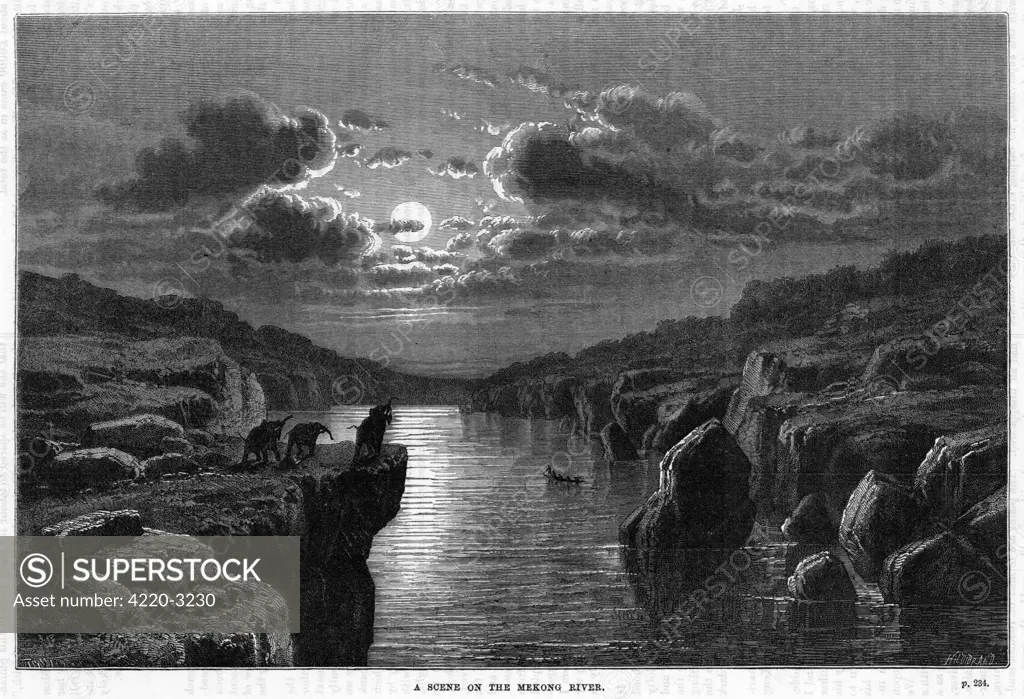 The Mekong River at night.Date: 1880