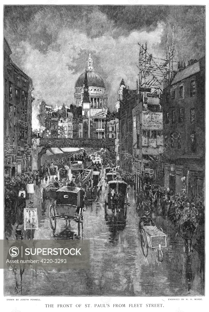 Looking towards Ludgate Hilland St Pauls on a rainyafternoon...Date: 1891