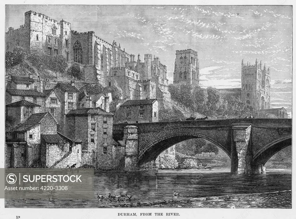 Durham seen from the Wear :the castle and cathedral areprominent.Date: 1880