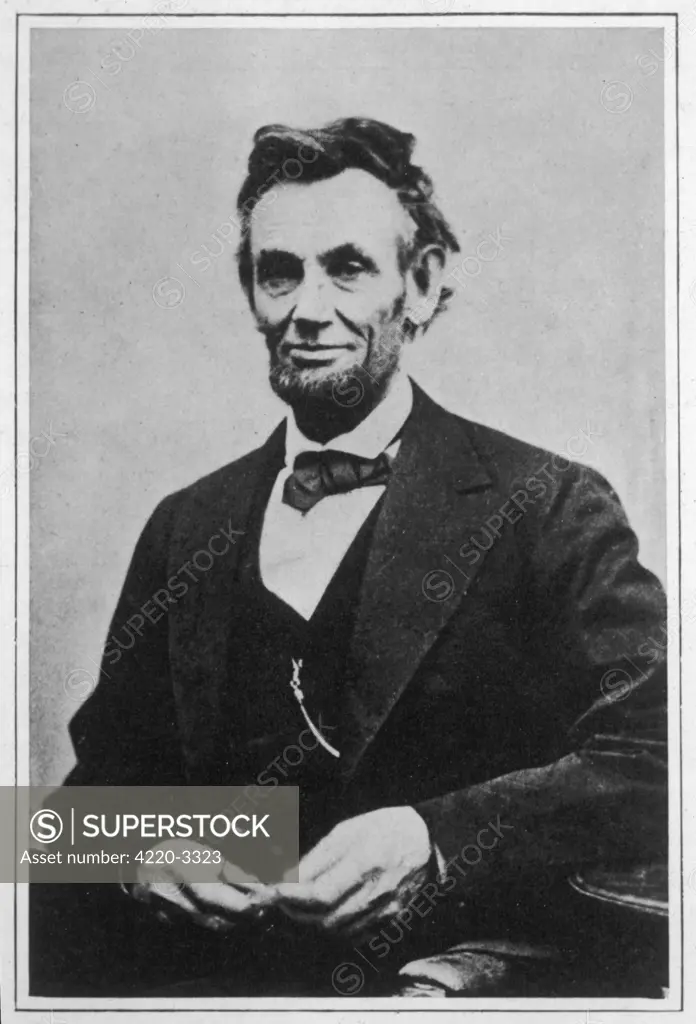 The last formal photograph of Abraham Lincoln, taken on the day the Confederacy surrendered,  5 days before his death.     Date: 1809-1865