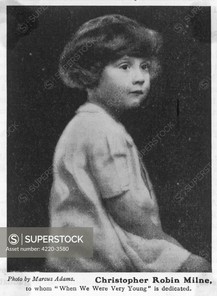 CHRISTOPHER ROBIN MILNE, bear- loving son of A A Milne who  wrote a succession of books  about him, delighting millions  but nauseating others.       Date: 1920S