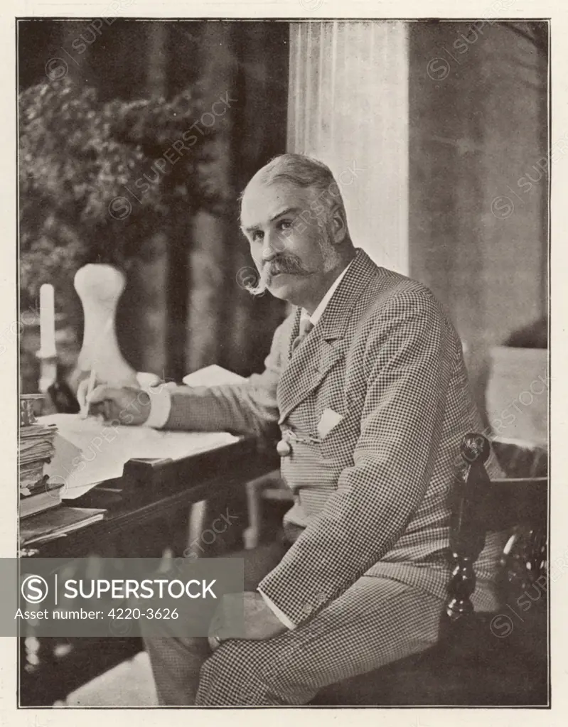 WILLIAM SCHWENCK GILBERT  English playwright and collaborator with Sullivan,  writing at his desk      Date: 1836 - 1911