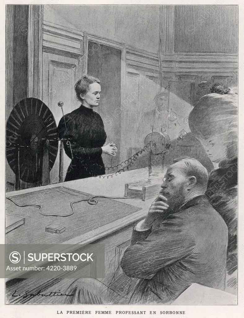 Marie she lectures on radio-activity  at the Sorbonne, Paris November 1906