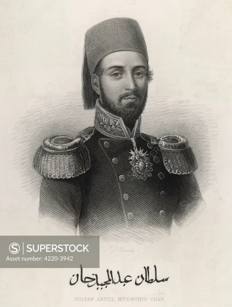 Abdul Mecid I (or Mejid, Medschid), Ottoman Sultan (ruled 1839-1861).