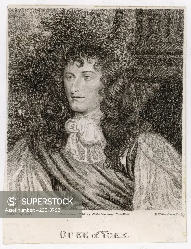 King James II of England and Ireland, and VII of Scotland (reigned from 1685), seen here as the Duke of York.