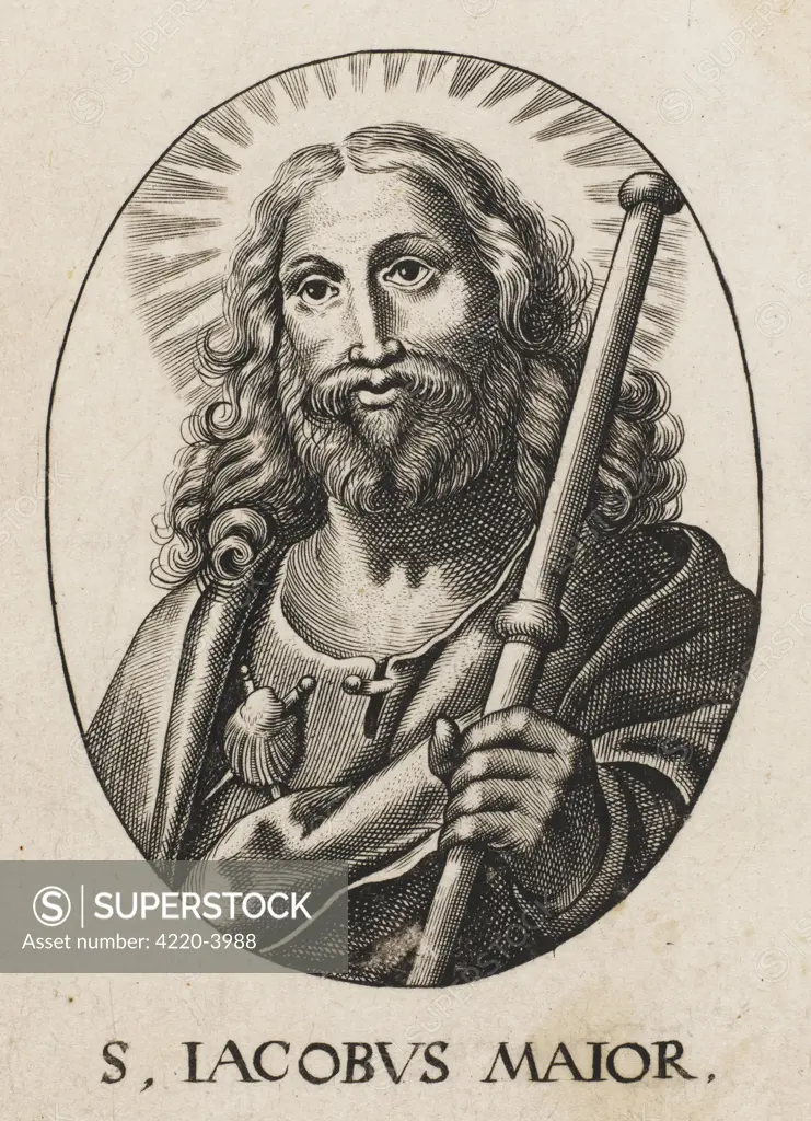 SAINT JAMES THE GREAT OF COMPOSTELLA. One of the three apostles that  witnessed the transfiguration  in the garden of Gethsemane.