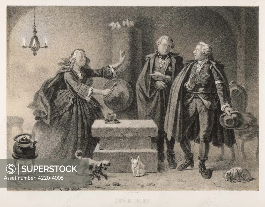 He visits a fortune-teller who  predicts - correctly -  impending disaster, ca 1791