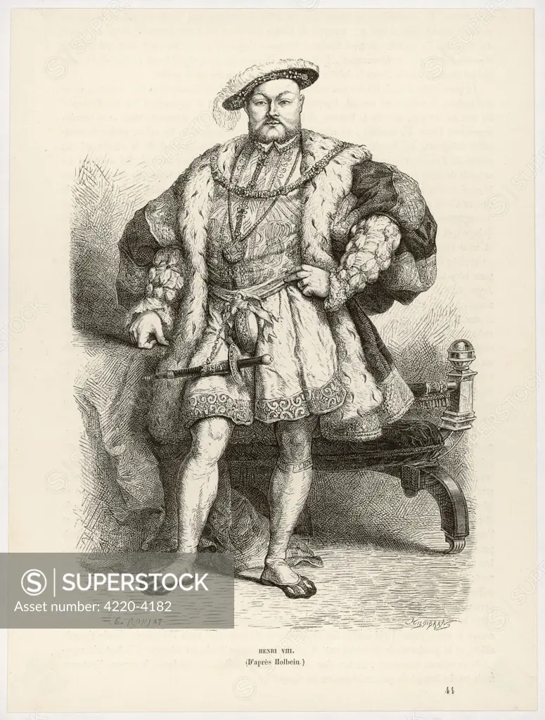 KING HENRY VIII (1491 - 1547) Reigned 1509 - 1547  Full length engraving