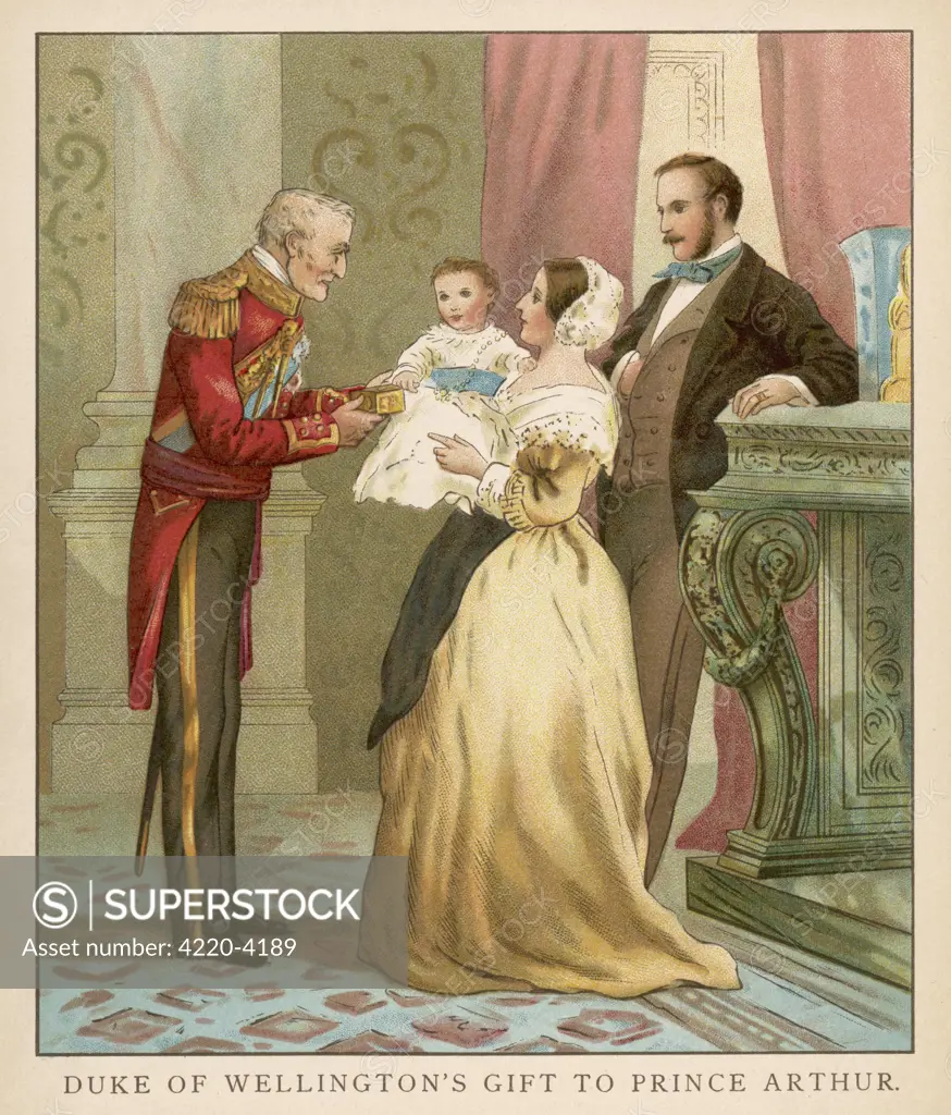 Victoria and Albert with  prince Arthur and his  godfather, the Duke of  Wellington