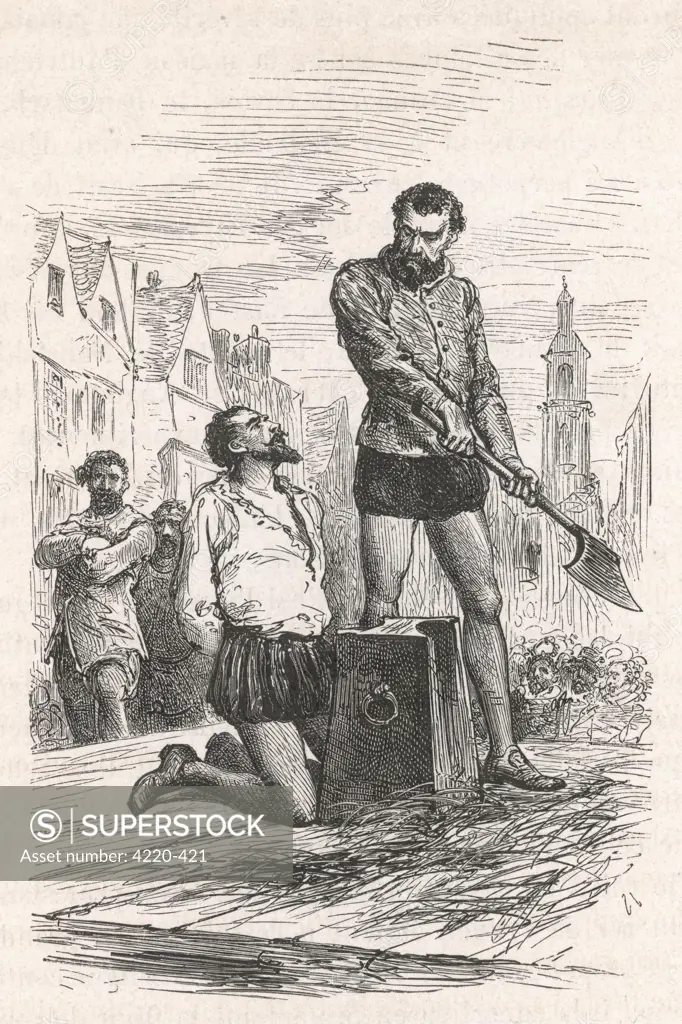 Sir Walter Raleigh is beheaded  in Old Palace Yard, London,  for engaging in hostilities  with the Spanish against king  James' strict instructions to  keep the peace.     Date: 1618