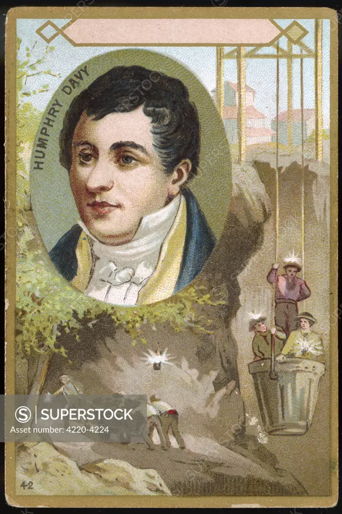 SIR HUMPHRY DAVY  chemist,  inventor of the miner's safety  lamp (1815) depicted here
