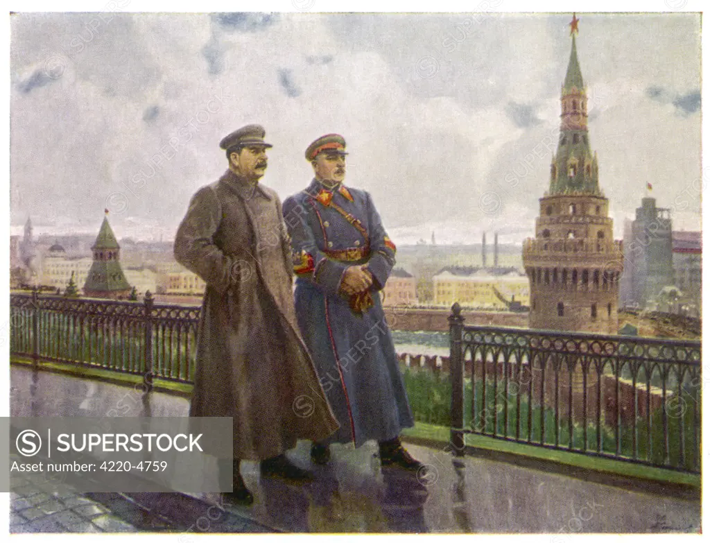 JOSEF STALIN  Soviet political leader (left) with Voroshilov at the Kremlin