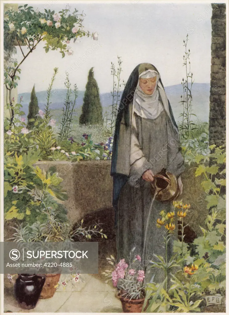 CLARE OF ASSISI  tending to plants