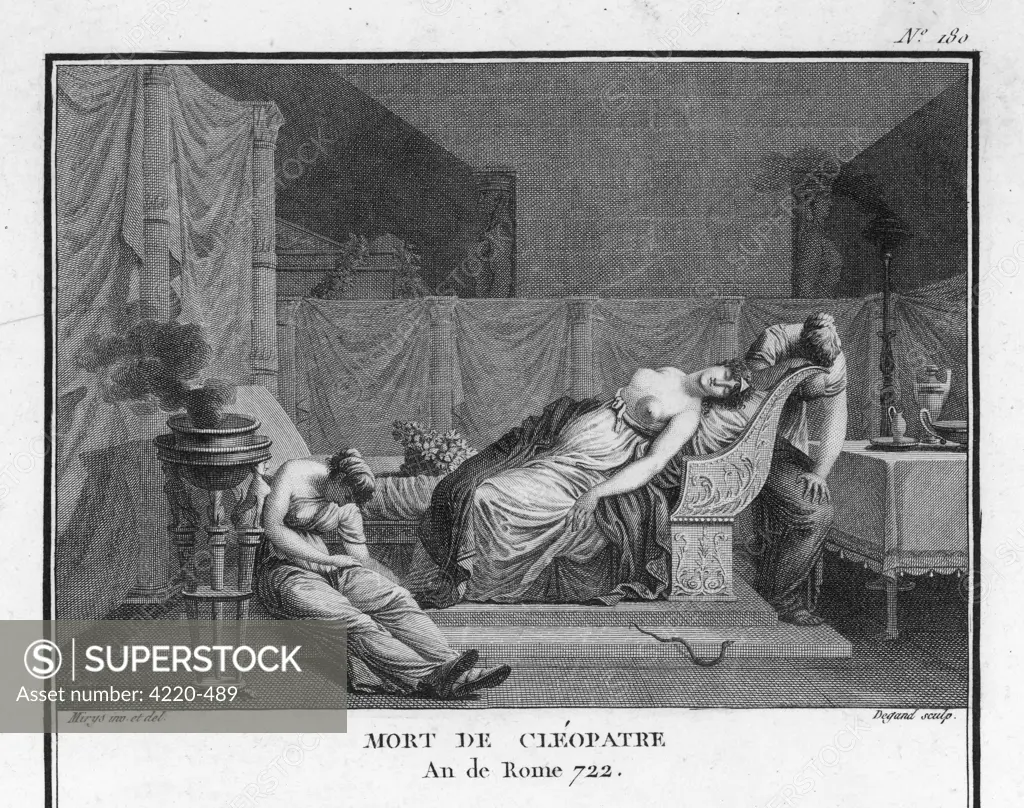 Cleopatra VII commits suicide  rather than be a showpiece in  a Roman triumph to the greater  glory of Octavian