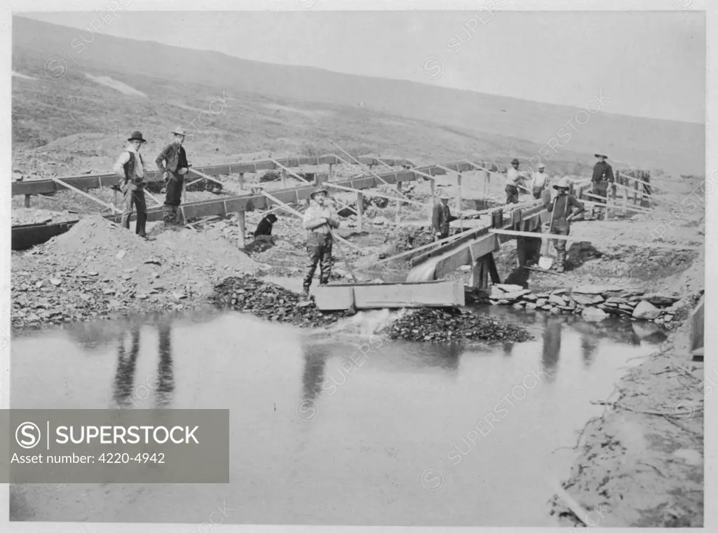Sluicing on Number Two Claim, at Anvil Creek, Nome, Alaska,  during the gold rush
