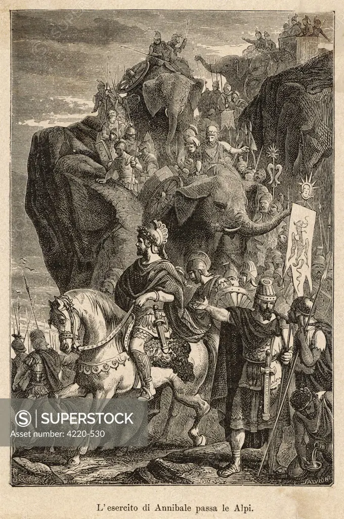 SECOND PUNIC WAR : Hannibal, the Carthaginian leader, descending into Italy
