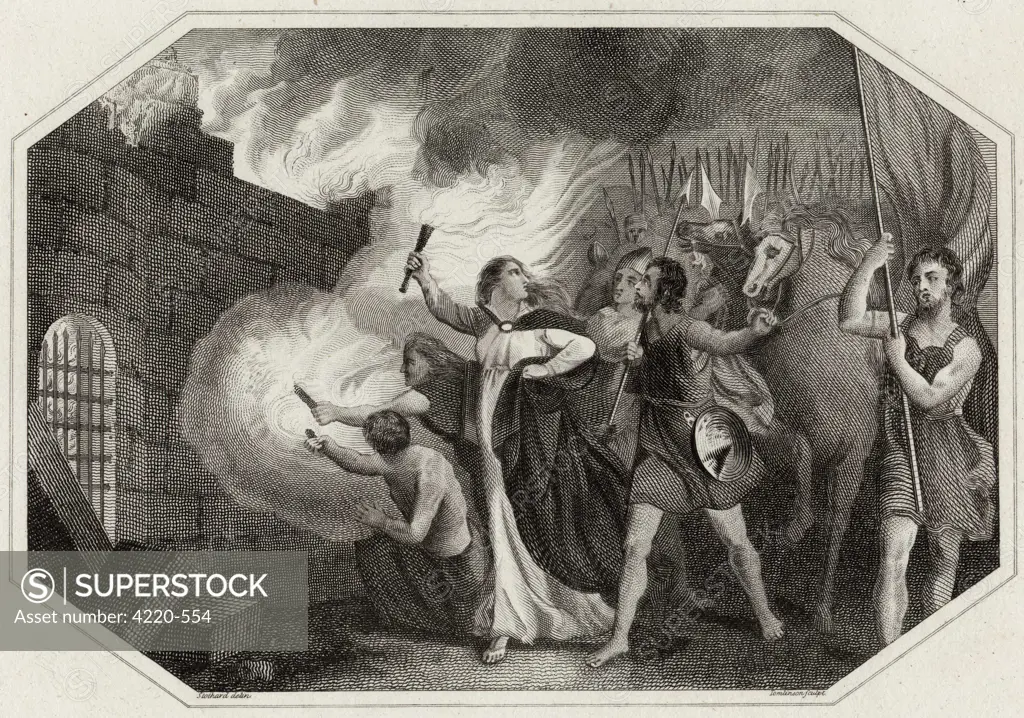 BOADICEA (or Boudicca) Queen of the Iceni, torches the city of London  rather than let it fall intact  into the hands of the Romans