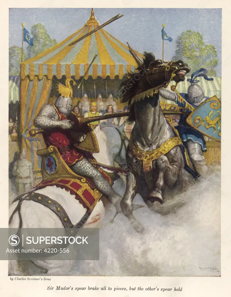 Lancelot defeats Sir Mador de  la Porte in the battle to  uphold the honour of Guinevere