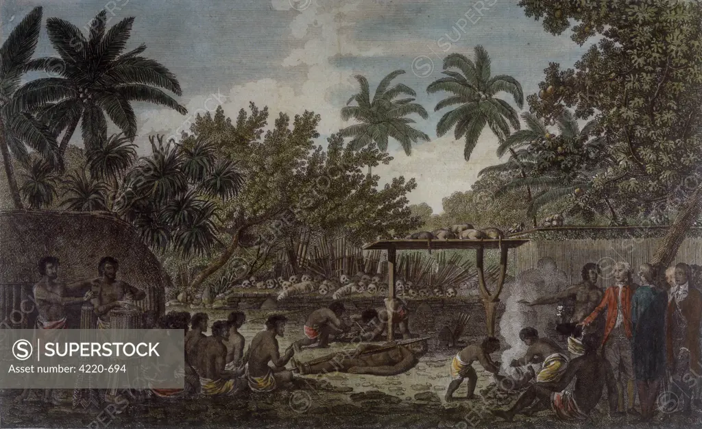 At Tahiti, Cook and his  companions watch a human  sacrifice