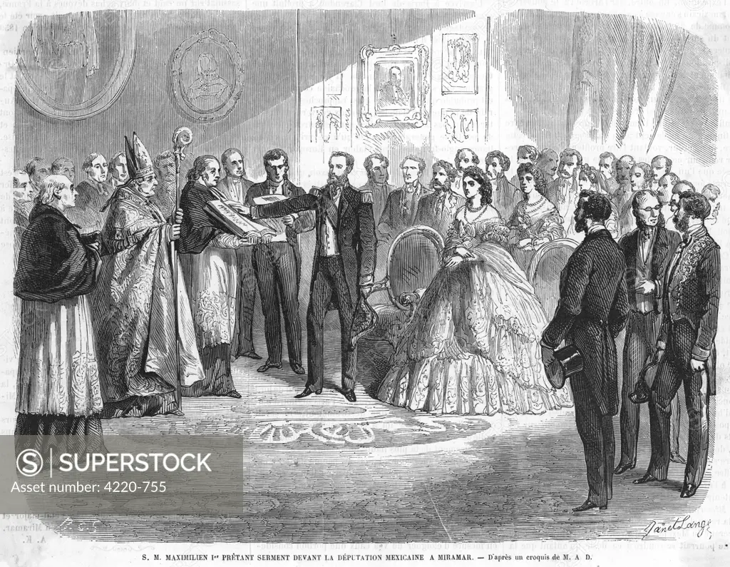 Maximilian, archduke of  Austria, accepts the  invitation of a group of  Mexican notables in exile to  become Emperor of Mexico, at his home at Miramar