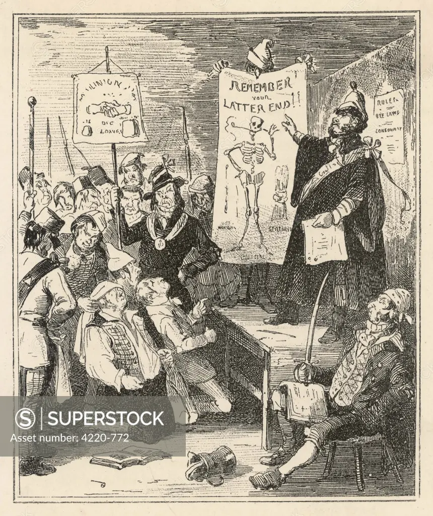 Initiation into a TRADE UNION  - due to official hostility  (unionists were perceived as  revolutionaries) the earliest  unions conducted themselves  like secret societies