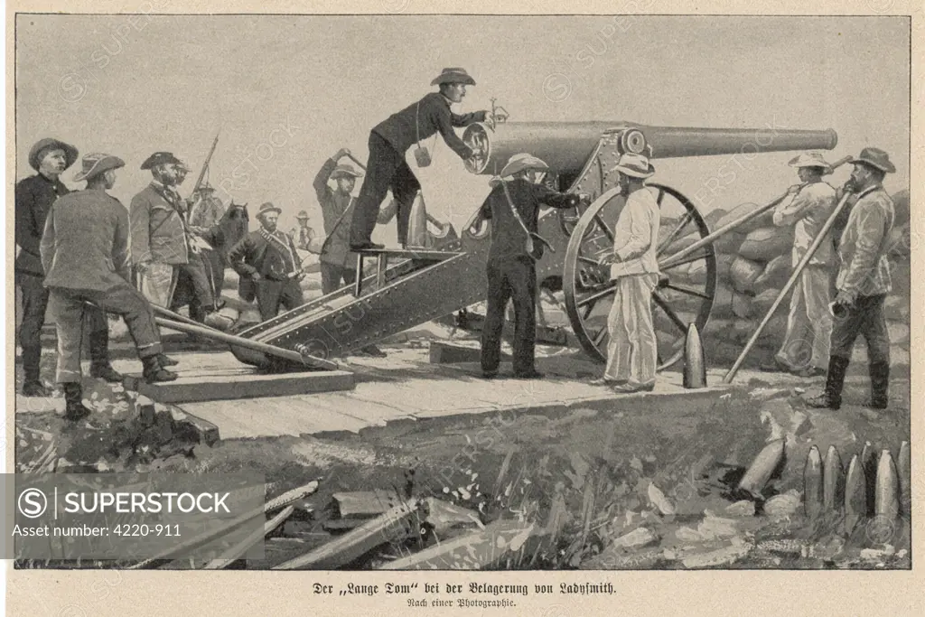 THE SIEGE OF LADYSMITH  A &quot;Long Tom&quot; gun in use during  the siege of Ladysmith.