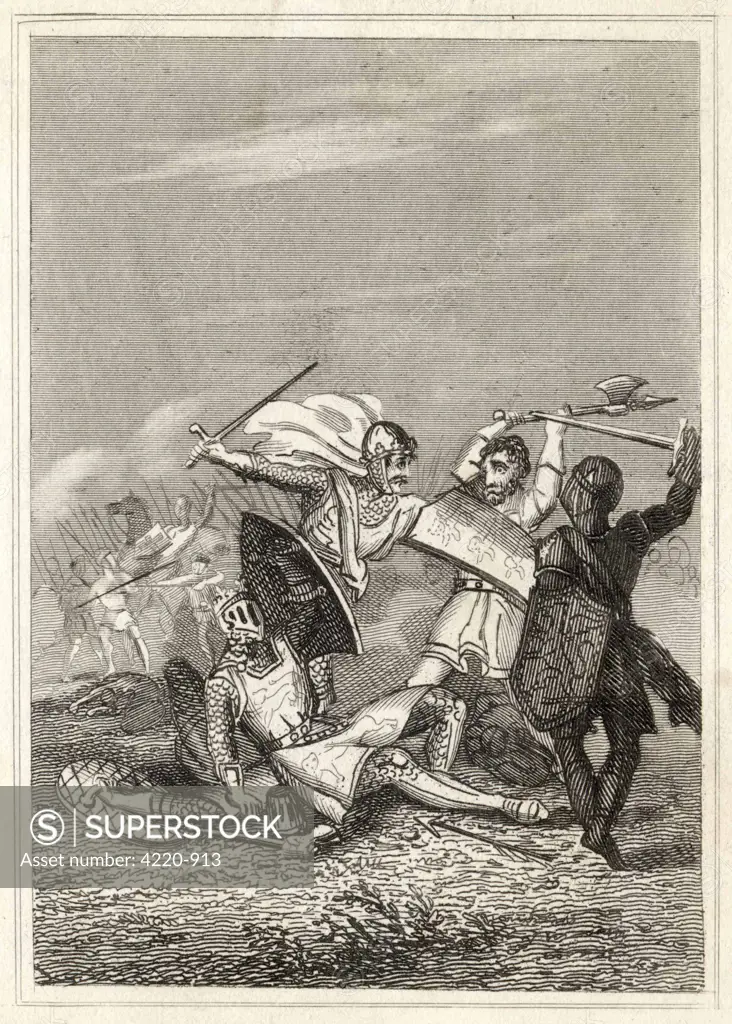 Henry III's life is saved by  his son Prince Edward (later  Edward I) during the Battle of  Evesham