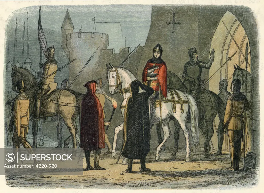 King Henry IV marches out to  deal with the Lollards  (followers of Wyclif) who are  revolting in London -  'Oldcastle's Rebellion' -  against being persecuted