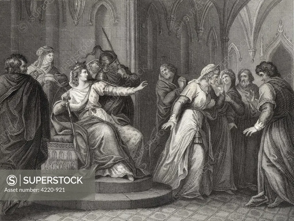 The Empress Matilda, daughter  of Henry I, refuses the plea  of King Stephen's wife,  Matilda, to release him