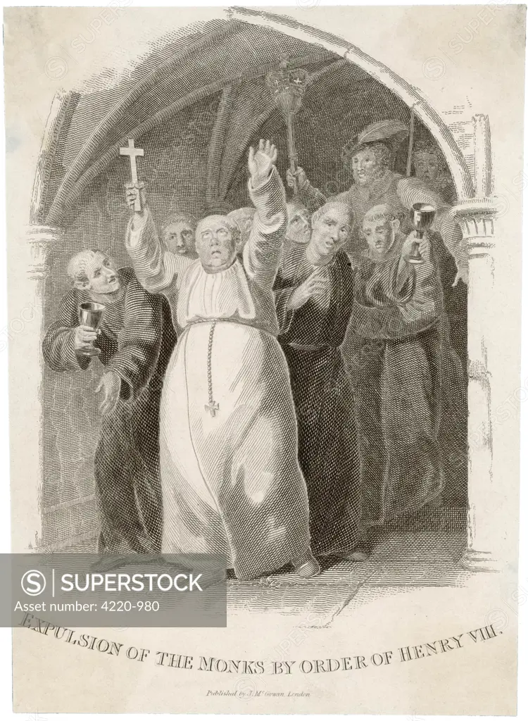 After Henry VIII has broken  with the papacy, monks are  expelled from England