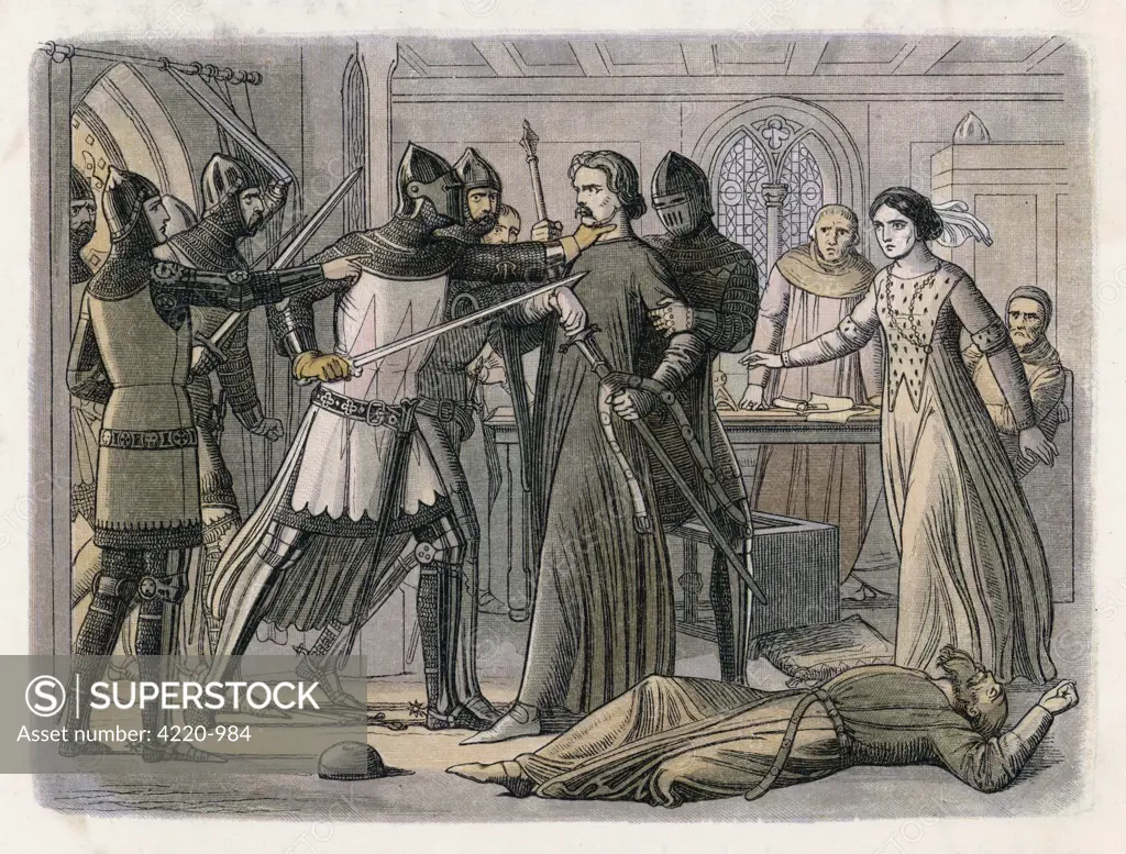 Edward III seizes his powerful  rival Roger Mortimer in  Nottingham Castle ; he is  taken to London and executed  for dissension and for the  murder of Edward II