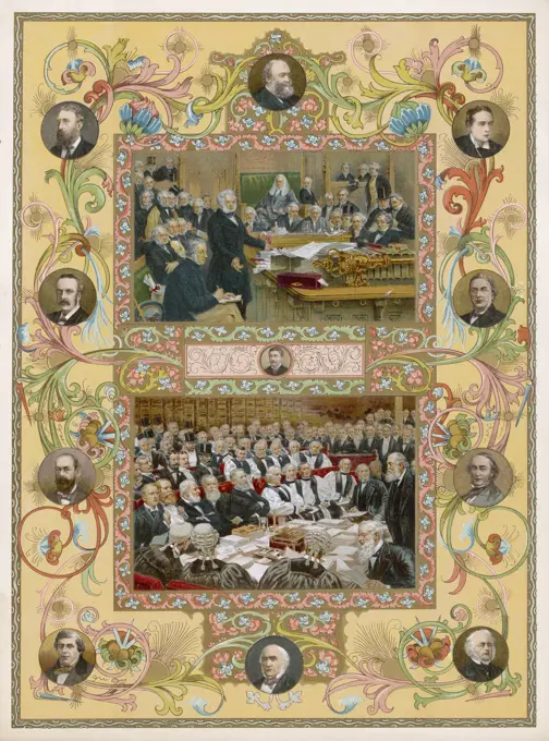 Lord Palmerston addressing the  House of Commons (top)  A debate on the Home Rule Bill  in the House of Lords (bottom)      Date: 1860