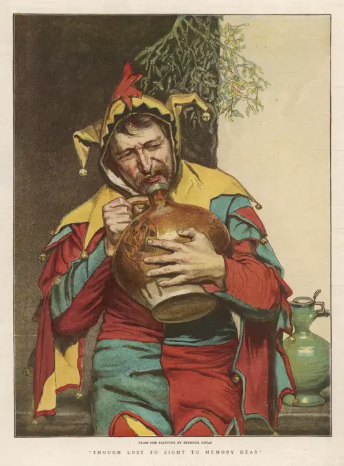 A solitary jester drinks  underneath the mistletoe         Date: 1879