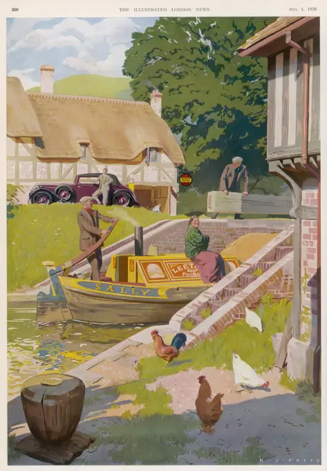An idyllic canal scene in rural England         Date: 1936