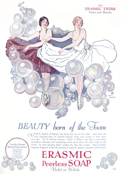 The Erasmic twins, Violet and Blanche. Erasmic Peerles Soap advertisement.     Date: 8th December 1928
