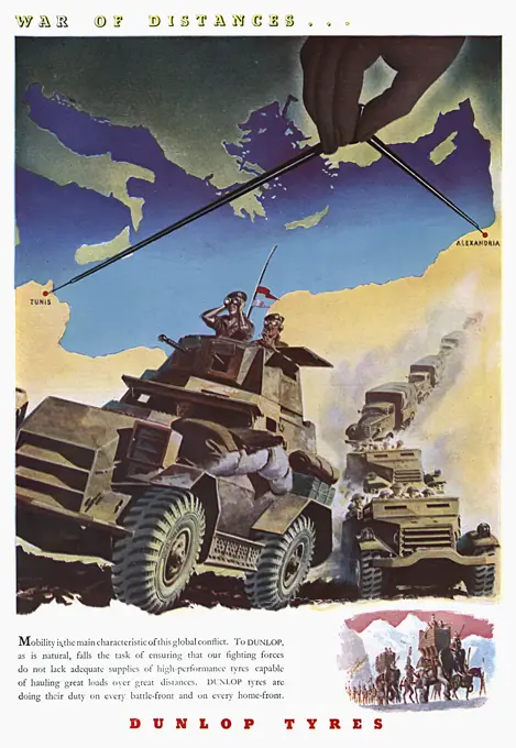War of Distances..', Advertisement for Dunlop Tyres  1944