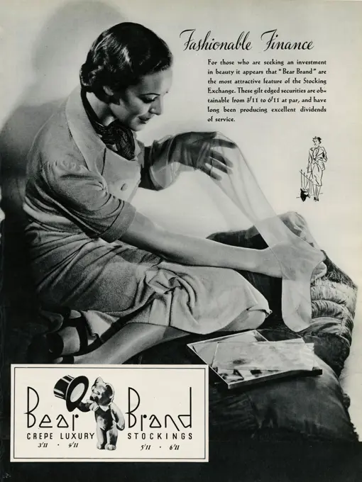 'Fashionable finance'.  For those that are seeking an investment in beauty it appears that 'Bear Brand' are the most attractive feature of the stockings exchange.  1937