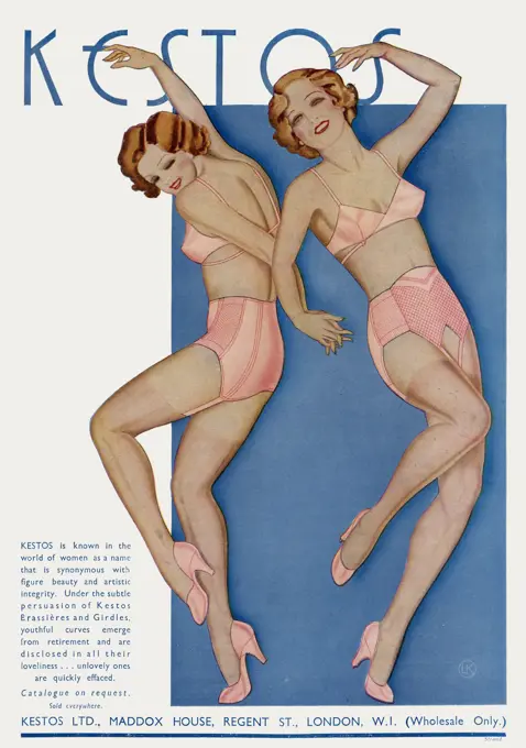 Advertisement for Kestos Backless Brassieres and girdles     Date: 1935
